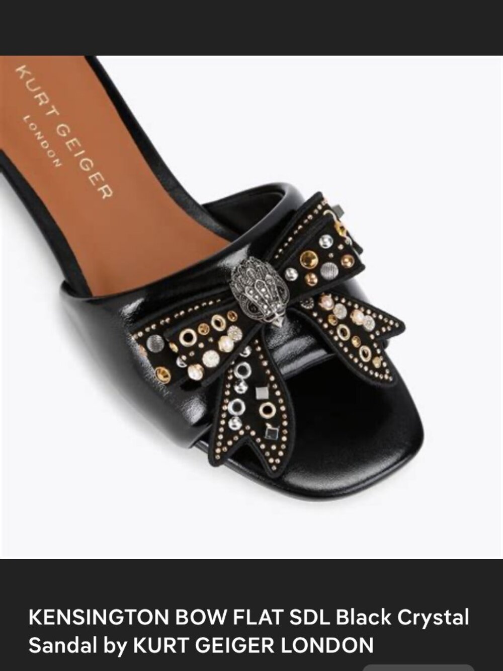 New Kurt Geiger Kensington Flat Sandal Bow Patent Leather Size 9.5 M Eur 40.5